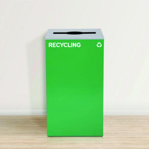 Alpine Industries 29 Gallon Trash/Recycling Cans, Steel, Green Recycling Can with Mixed Lid, Black Trash Can with Square Lid (4450BLKKIT12)