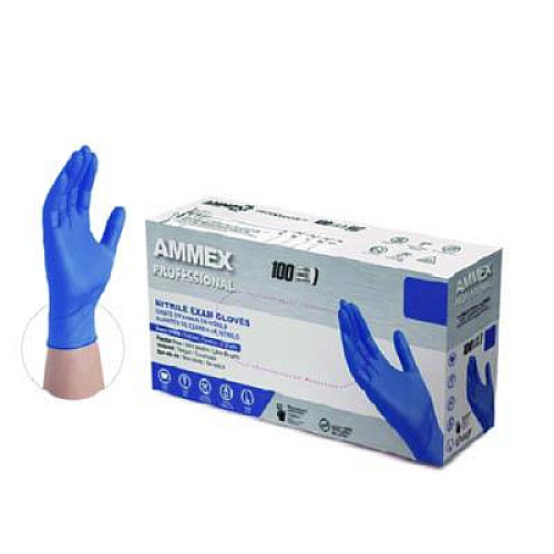 AMMEX Professional Nitrile Exam Gloves, Powder-Free, Large, 9.5" Long, Blue, 100/Box (ACNPF46100BX)
