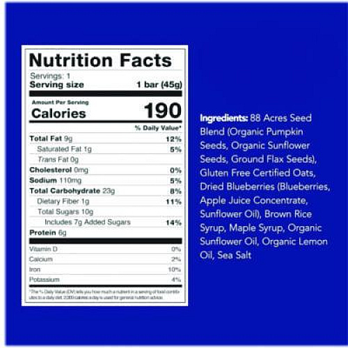 88 ACRES Warm 'N Chewey Gluten-Free Blueberry/Lemon Seed and Oat Bar, 1.6 oz Bar, 9/Box (ACY00592)