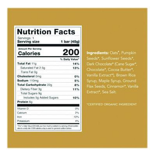 88 ACRES Warm 'N Chewy Gluten-Free Oatmeal/Chocolate Chip Seed and Oat Bar, 1.6 oz Bar, 9/Box (ACY11049)