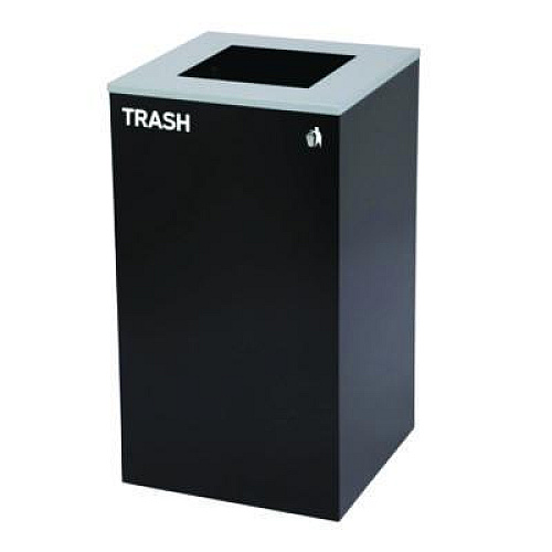 Alpine Industries 29 Gallon Trash/Recycling Cans, Steel, Blue Cans/Bottles Recycling Can, Green Compost Can, Black Trash Can with Square Lids (4450BLKKIT16)