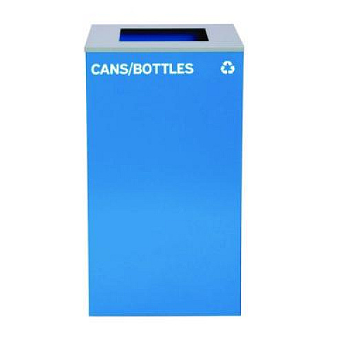 Alpine Industries 29 Gallon Trash/Recycling Cans, Steel, Blue Cans/Bottles Recycling Can, Green Compost Can, Black Trash Can with Square Lids (4450BLKKIT16)