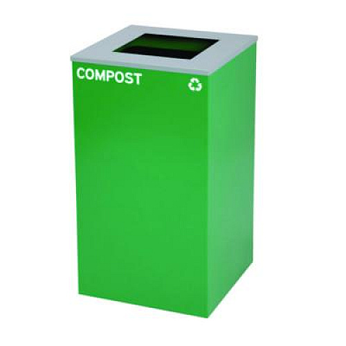 Alpine Industries 29 Gallon Trash/Recycling Cans, Steel, Blue Cans/Bottles Recycling Can, Green Compost Can, Black Trash Can with Square Lids (4450BLKKIT16)