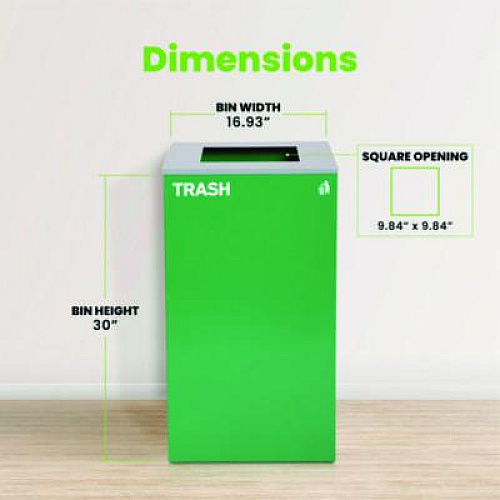 Alpine Industries 29 Gallon Trash/Recycling Cans, Steel, Green Trash Can with Square Lid (4450KITGRNST)