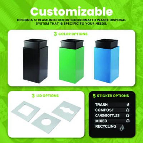 Alpine Industries 29 Gallon Trash/Recycling Cans, Steel, Green Trash Can with Square Lid (4450KITGRNST)