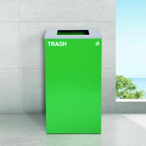 Alpine Industries 29 Gallon Trash/Recycling Cans, Steel, Green Trash Can with Square Lid (4450KITGRNST)