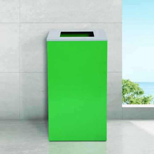 Alpine Industries 29 Gallon Trash/Recycling Cans, Steel, Green Can with Square Lid (4450KITGRNS)
