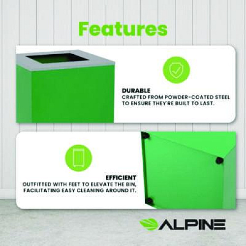 Alpine Industries 29 Gallon Trash/Recycling Cans, Steel, Green Can with Square Lid (4450KITGRNS)