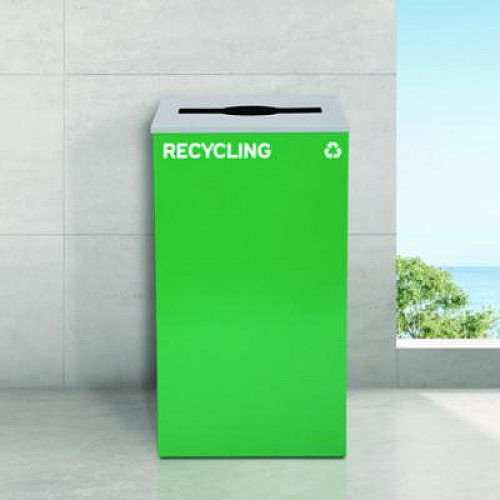 Alpine Industries 29 Gallon Trash/Recycling Cans, Steel, Green Recycling Can with Mixed Lid (4450KITGRNMR)