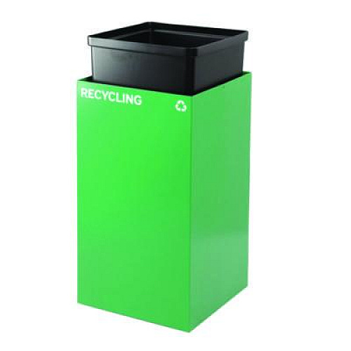 Alpine Industries 29 Gallon Trash/Recycling Cans, Steel, Green Recycling Can with Mixed Lid (4450KITGRNMR)