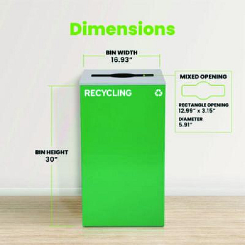 Alpine Industries 29 Gallon Trash/Recycling Cans, Steel, Green Recycling Can with Mixed Lid (4450KITGRNMR)