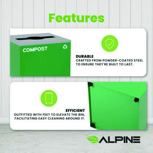 Alpine Industries 29 Gallon Trash/Recycling Cans, Steel, Green Compost Can with Mixed Lid (4450KITGRNMC)