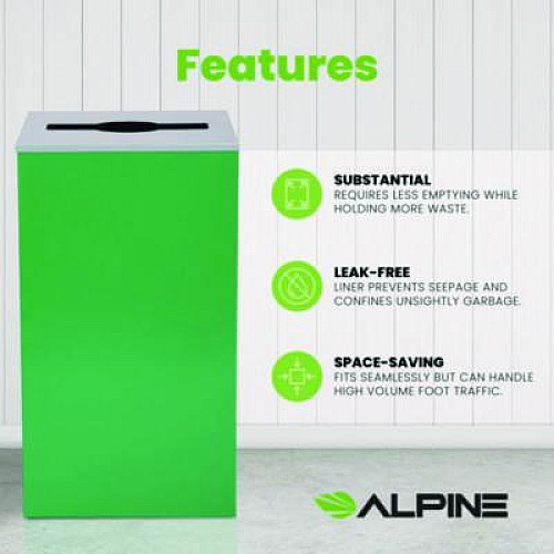 Alpine Industries 29 Gallon Trash/Recycling Cans, Steel, Green Can with Mixed Lid (4450KITGRNM)