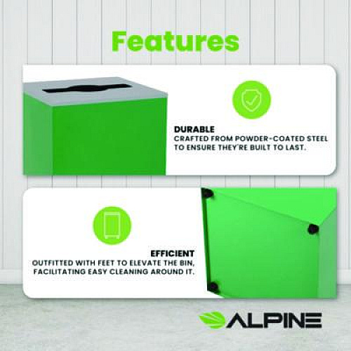 Alpine Industries 29 Gallon Trash/Recycling Cans, Steel, Green Can with Mixed Lid (4450KITGRNM)