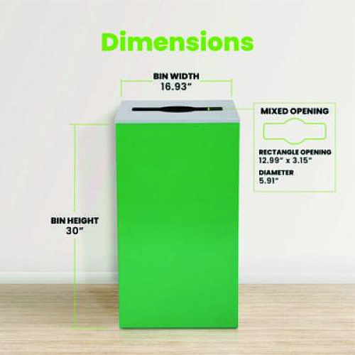 Alpine Industries 29 Gallon Trash/Recycling Cans, Steel, Green Can with Mixed Lid (4450KITGRNM)