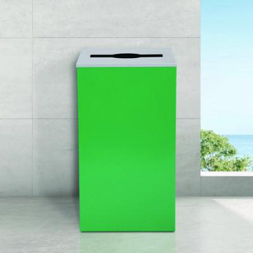 Alpine Industries 29 Gallon Trash/Recycling Cans, Steel, Green Can with Mixed Lid (4450KITGRNM)