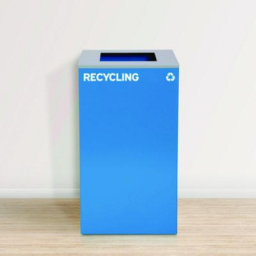 Alpine Industries 29 Gallon Trash/Recycling Cans, Steel, Blue Recycling Can with Square Lid (4450KITBLUSR)