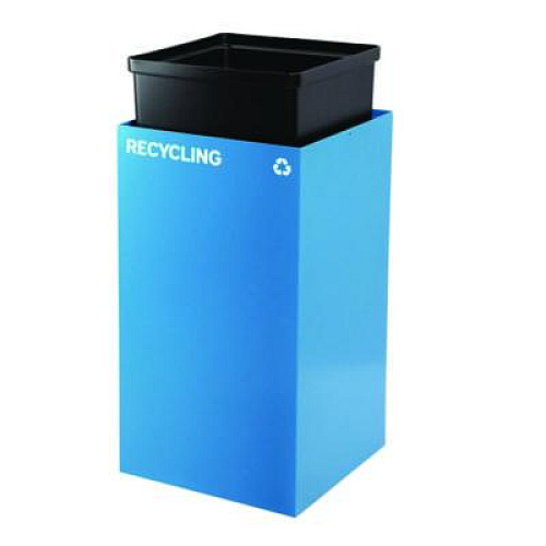 Alpine Industries 29 Gallon Trash/Recycling Cans, Steel, Blue Recycling Can with Square Lid (4450KITBLUSR)