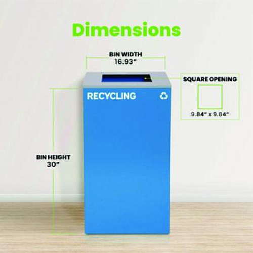 Alpine Industries 29 Gallon Trash/Recycling Cans, Steel, Blue Recycling Can with Square Lid (4450KITBLUSR)
