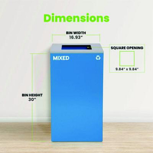 Alpine Industries 29 Gallon Trash/Recycling Cans, Steel, Blue Mixed Recycling Can with Square Lid (4450KITBLUSM)