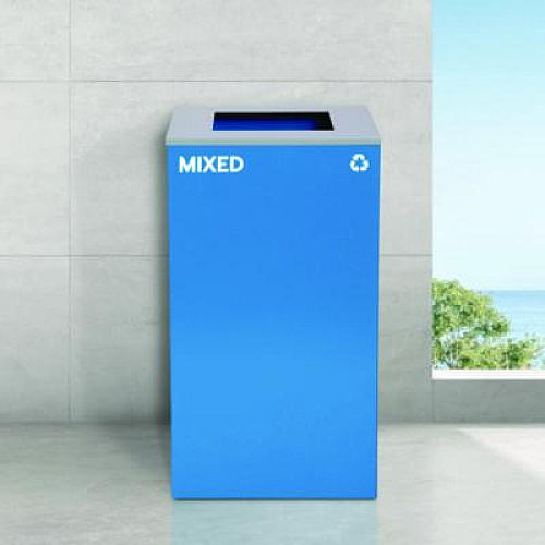 Alpine Industries 29 Gallon Trash/Recycling Cans, Steel, Blue Mixed Recycling Can with Square Lid (4450KITBLUSM)