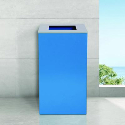 Alpine Industries 29 Gallon Trash/Recycling Cans, Steel, Blue Can with Square Lid (4450KITBLUS)