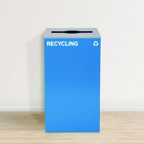 Alpine Industries 29 Gallon Trash/Recycling Cans, Steel, Blue Recycling Can with Mixed Lid (4450KITBLUMR)