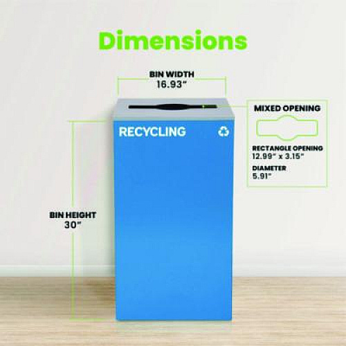 Alpine Industries 29 Gallon Trash/Recycling Cans, Steel, Blue Recycling Can with Mixed Lid (4450KITBLUMR)