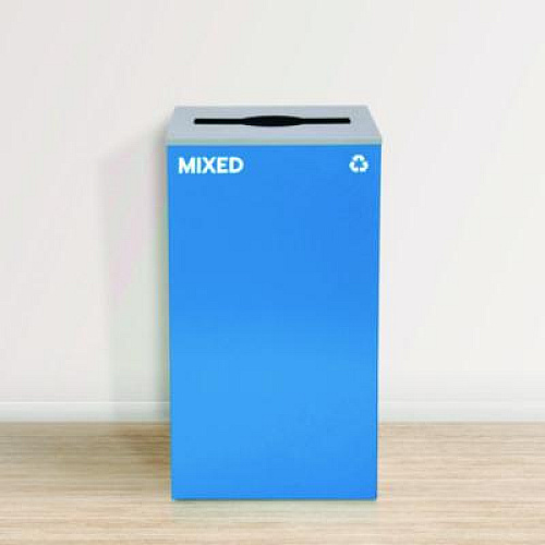Alpine Industries 29 Gallon Trash/Recycling Cans, Steel, Blue Mixed Recycling Can with Mixed Lid (4450KITBLUMM)