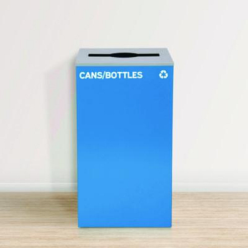 Alpine Industries 29 Gallon Trash/Recycling Cans, Steel, Blue Cans/Bottles Recycling Can with Mixed Lid (4450KITBLUMC)