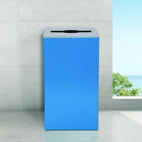 Alpine Industries 29 Gallon Trash/Recycling Cans, Steel, Blue Can with Mixed Lid (4450KITBLUM)