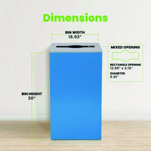 Alpine Industries 29 Gallon Trash/Recycling Cans, Steel, Blue Can with Mixed Lid (4450KITBLUM)