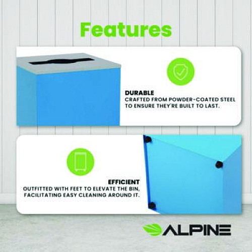 Alpine Industries 29 Gallon Trash/Recycling Cans, Steel, Blue Can with Mixed Lid (4450KITBLUM)