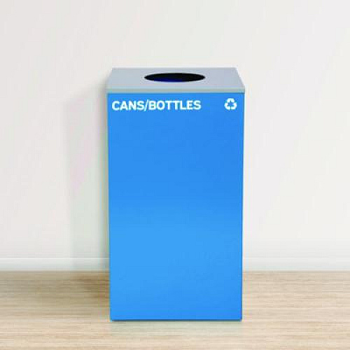 Alpine Industries 29 Gallon Trash/Recycling Cans, Steel, Blue Cans/Bottles Recycling Can with Circle Lid (4450KITBLUCC)