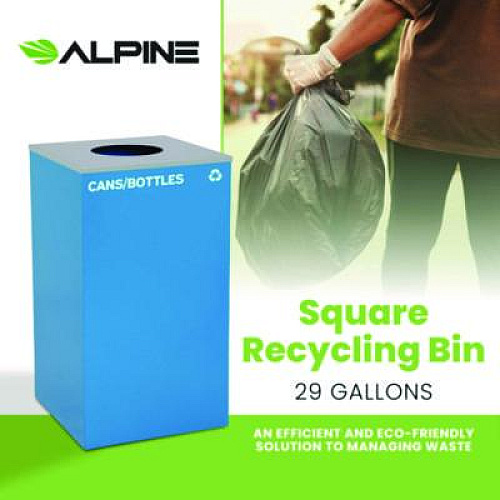 Alpine Industries 29 Gallon Trash/Recycling Cans, Steel, Blue Cans/Bottles Recycling Can with Circle Lid (4450KITBLUCC)
