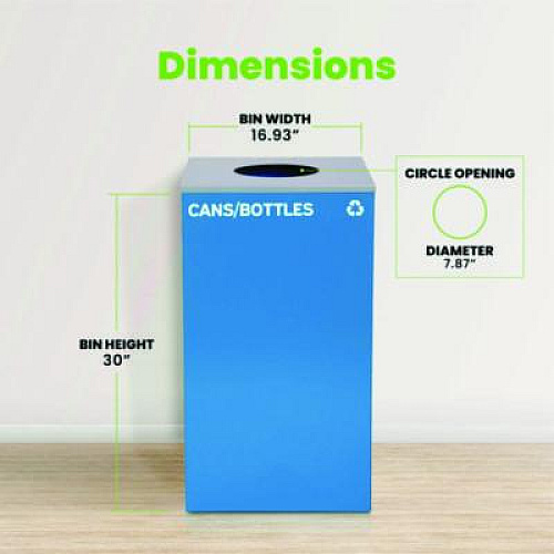 Alpine Industries 29 Gallon Trash/Recycling Cans, Steel, Blue Cans/Bottles Recycling Can with Circle Lid (4450KITBLUCC)