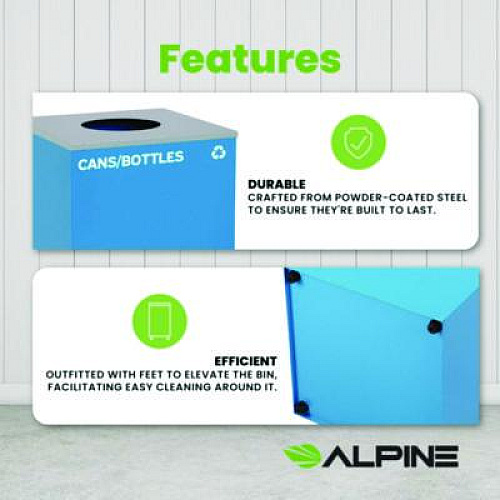 Alpine Industries 29 Gallon Trash/Recycling Cans, Steel, Blue Cans/Bottles Recycling Can with Circle Lid (4450KITBLUCC)