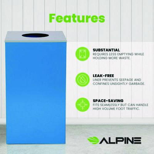 Alpine Industries 29 Gallon Trash/Recycling Cans, Steel, Blue Can with Circle Lid (4450KITBLUC)