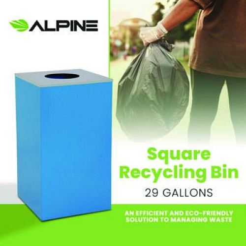 Alpine Industries 29 Gallon Trash/Recycling Cans, Steel, Blue Can with Circle Lid (4450KITBLUC)