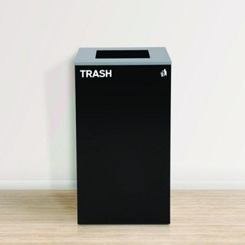 Alpine Industries 29 Gallon Trash/Recycling Cans, Steel, Black Trash Can with Square Lid (4450KITBLKST)