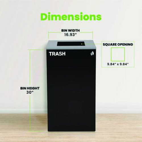 Alpine Industries 29 Gallon Trash/Recycling Cans, Steel, Black Trash Can with Square Lid (4450KITBLKST)