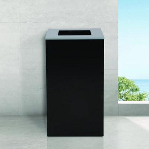 Alpine Industries 29 Gallon Trash/Recycling Cans, Steel, Black Can with Square Lid (4450KITBLKS)