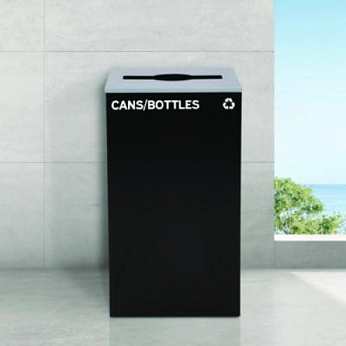 Alpine Industries 29 Gallon Trash/Recycling Cans, Steel, Black Cans/Bottles Recycling Can with Mixed Lid (4450KITBLKMC)