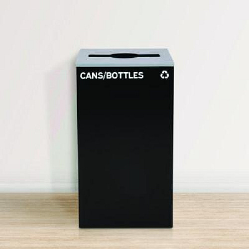 Alpine Industries 29 Gallon Trash/Recycling Cans, Steel, Black Cans/Bottles Recycling Can with Mixed Lid (4450KITBLKMC)