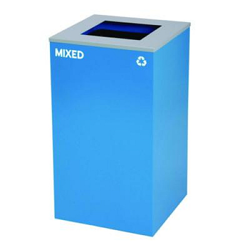 Alpine Industries 29 Gallon Trash/Recycling Cans, Steel, Blue Mixed Recycling and Black Trash Cans w/Square Lids, Green Compost Can w/Mixed Lid (4450BLKKIT24)