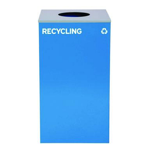 Alpine Industries 29 Gallon Trash/Recycling Cans, Steel, Blue Recycling Can w/Circle Lid, Green Recycling Can and Black Trash Can w/Square Lids (4450BLKKIT35)