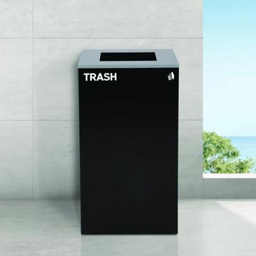 Alpine Industries 29 Gallon Trash/Recycling Cans, Steel, Blue Recycling Can w/Circle Lid, Green Recycling Can and Black Trash Can w/Square Lids (4450BLKKIT35)