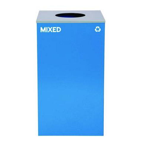 Alpine Industries 29 Gallon Trash/Recycling Cans, Steel, Blue Mixed Recycling w/Circle Lid, Green Compost w/Mixed Lid, Black Trash w/Square Lid (4450BLKKIT37)