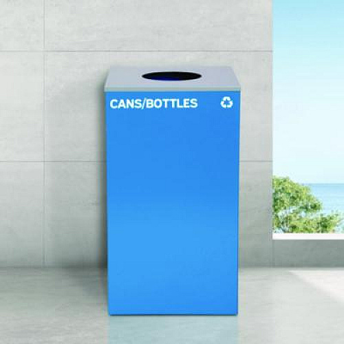 Alpine Industries 29 Gallon Trash/Recycling Cans, Steel, Blue Cans/Bottles Recycling w/Circle Lid, Green Compost w/Mixed Lid, BK Trash w/Sq Lid (4450BLKKIT38)