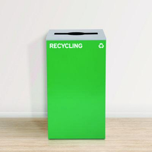 Alpine Industries 29 Gallon Trash/Recycling Cans, Steel, Blue Mixed Recycling w/Circle Lid, Green Recycling w/Mixed Lid, Black Trash w/Sq Lid (4450BLKKIT40)
